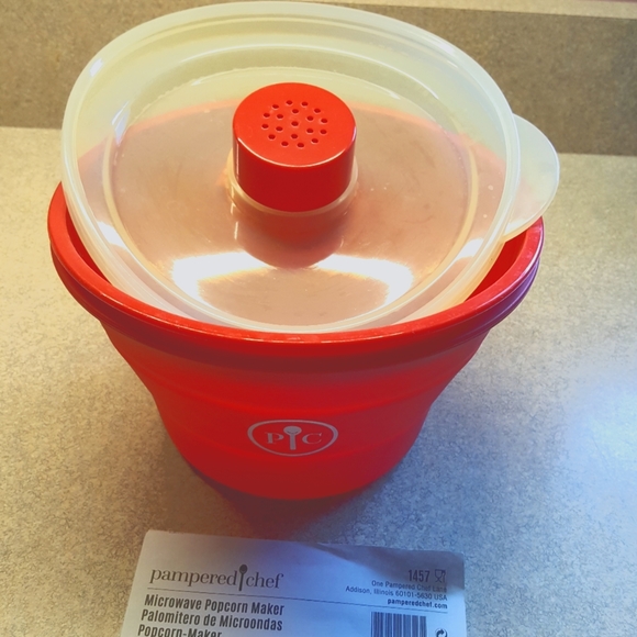 Pampered Chef Popcorn Popper #1457 Red Silicone 5"H x 7"W - Picture 5 of 8